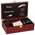 Rosewood Finish Single Wine Box w/Tools and Wine Glasses